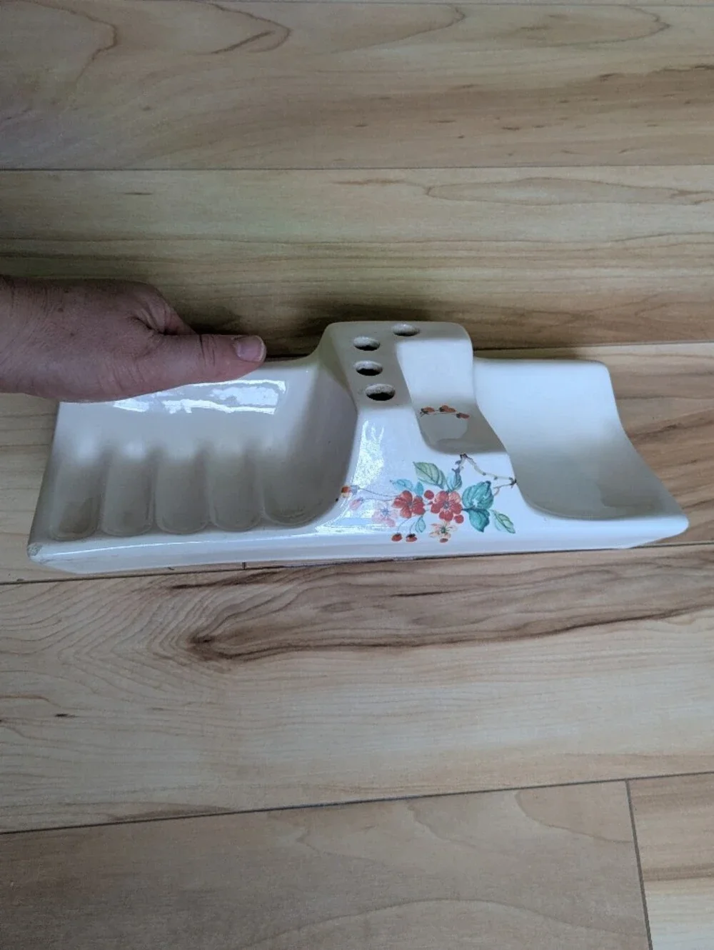 Vintrex Ceramic 1940s Soap Toothbrush Caddy Ivory Floral Rare Bath Fixture